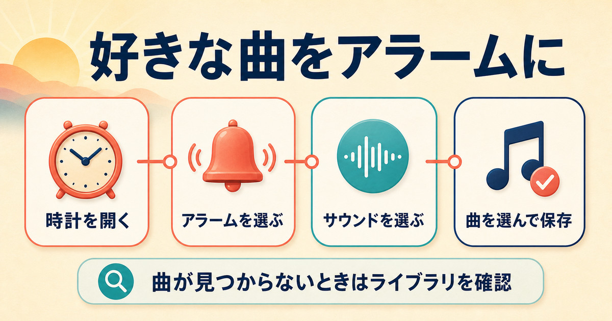 iPhoneの時計アプリで好きな曲をアラームに設定する手順