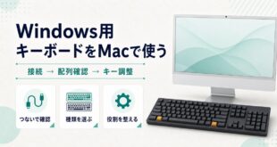 Windows用キーボードをMacで使う時に接続、配列確認、キー調整の順で進めるアイキャッチ