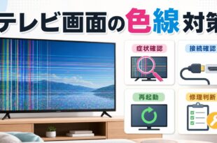 テレビ画面に色のついた縦線や横線が出た時の確認順を整理したアイキャッチ画像