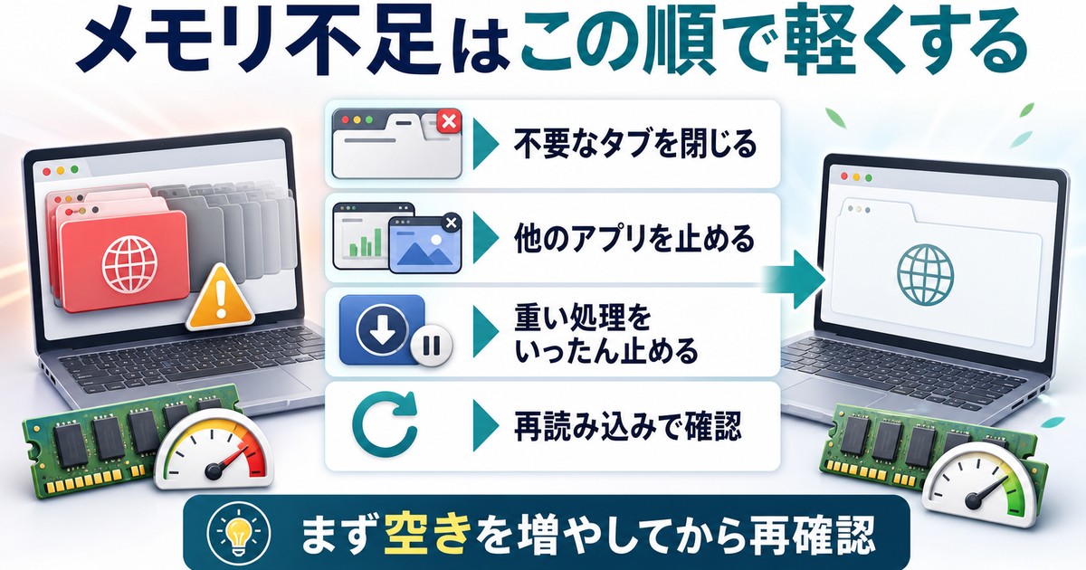Chromeのメモリ不足を軽くする手順をまとめた情報画像