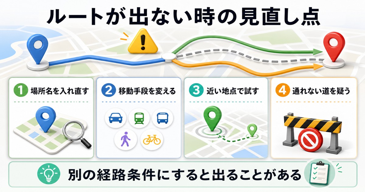 ルートが見つからない時の見直し点をまとめた図解
