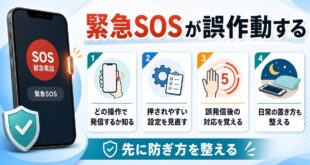 iPhoneの緊急SOSが誤作動する時に設定確認、ボタン誤操作防止、発信後の対応を順番に見るアイキャッチ