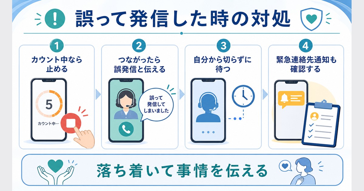 カウントダウン中の停止、つながった後の説明、切らずに指示を待つ流れを整理した図解