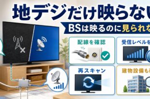 BSは映るのに地デジだけ映らない時に配線、受信レベル、再スキャン、建物設備の順で確認するアイキャッチ