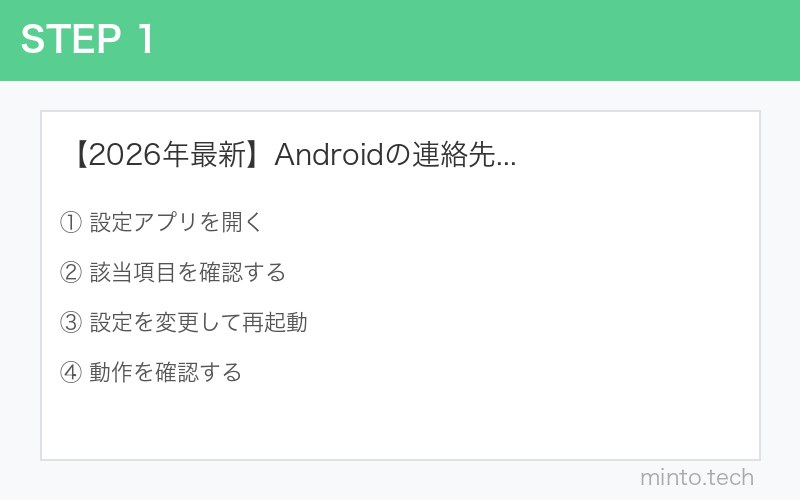 【2026年最新】Androidの連絡先に重複エントリーが出る原因と削除・統合方法 手順1
