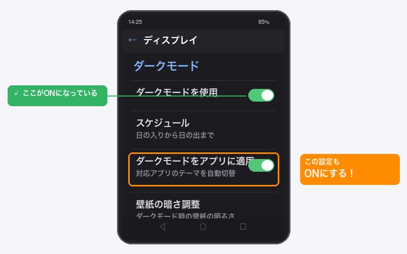 アプリ個別のダークモード設定