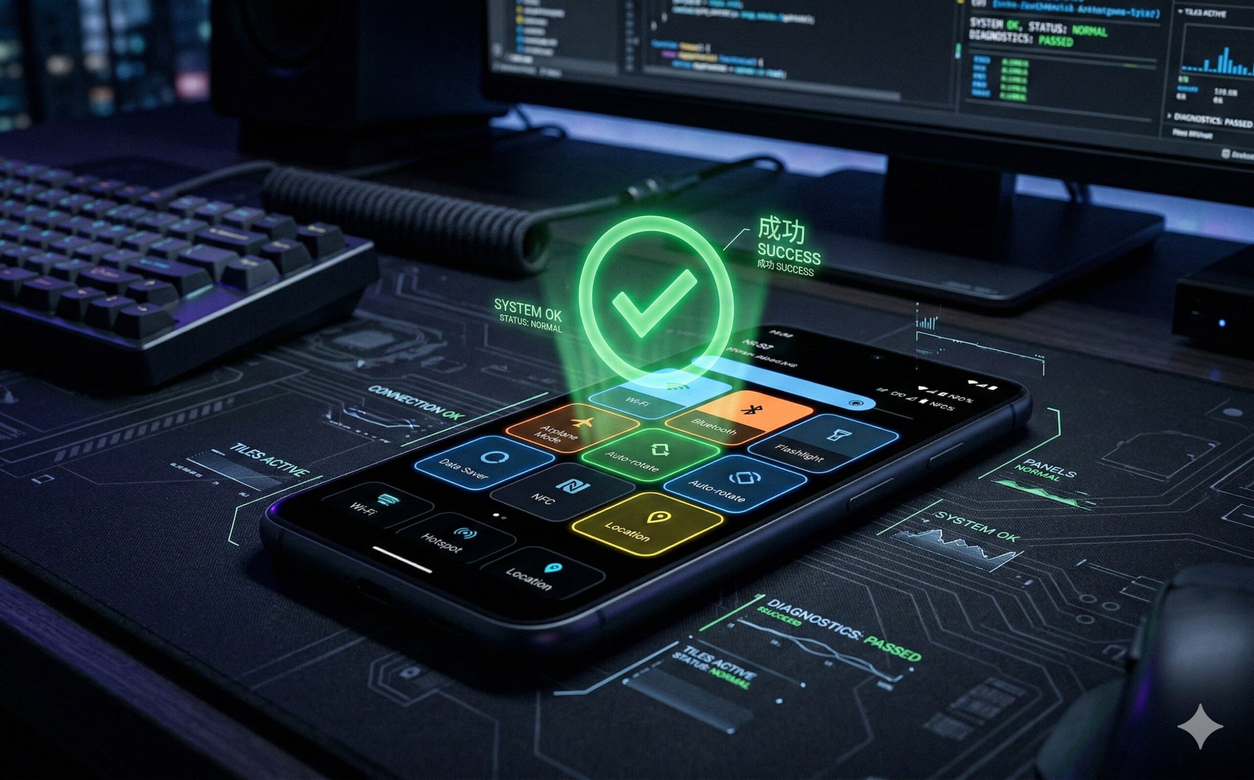 Androidクイック設定パネルが正常に動作している状態