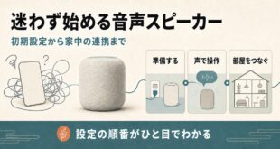 HomePodの初期設定から音声操作・家中の連携までの流れを示す図解