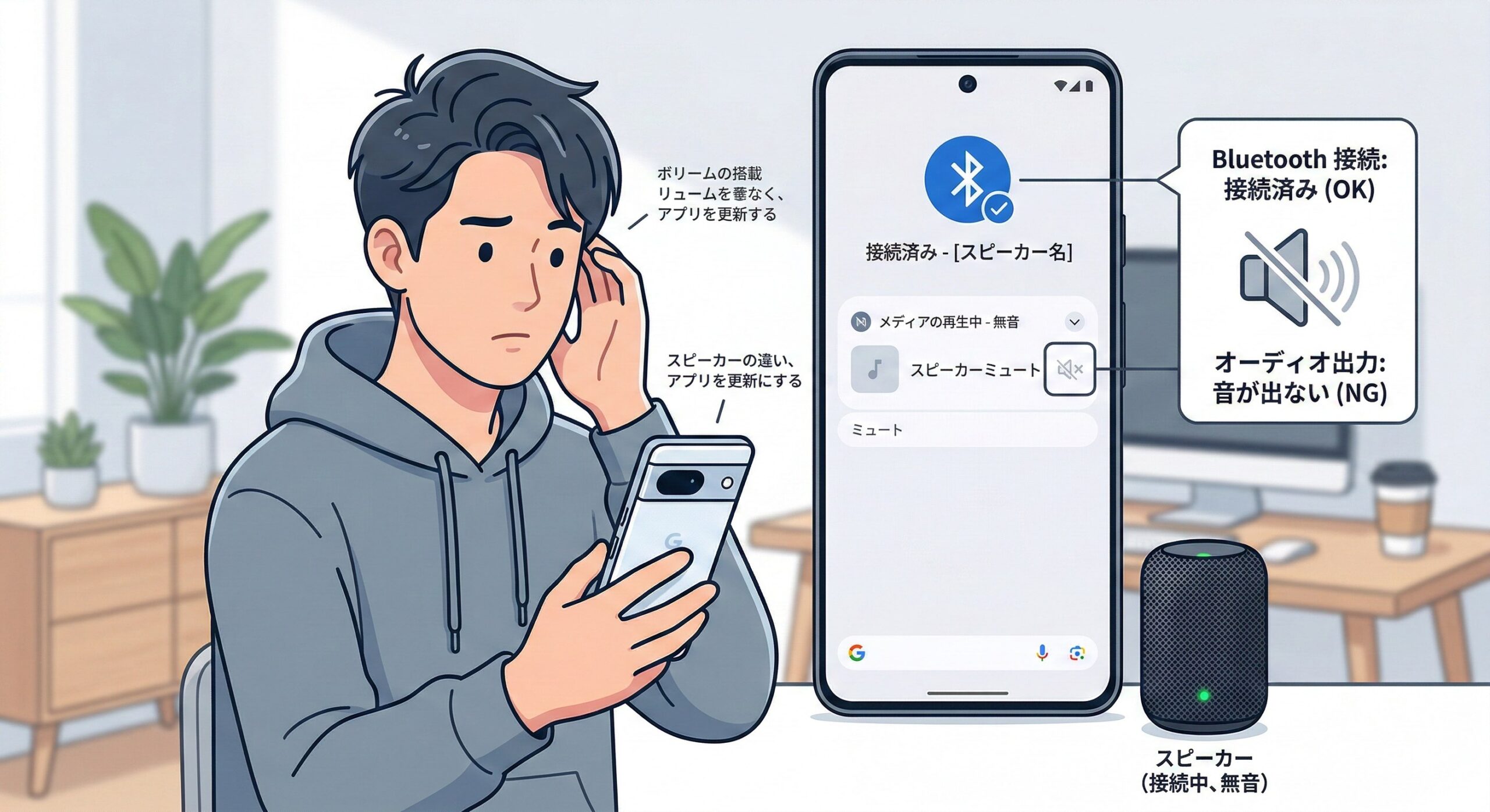 Bluetoothスピーカー接続済みだが音が出ない状態