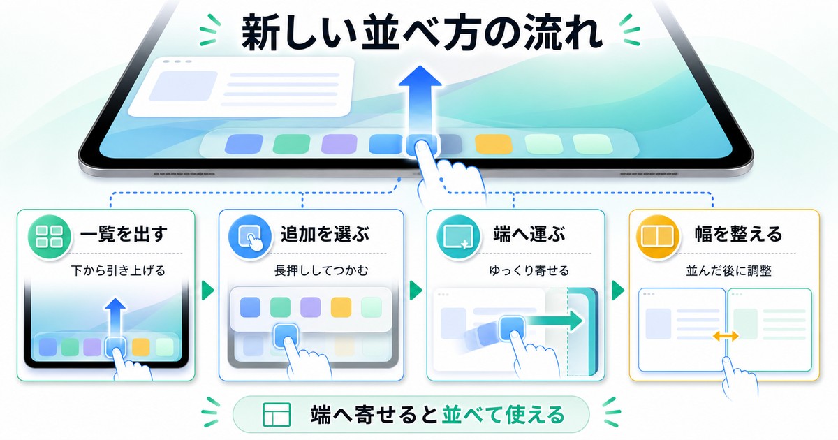 iPadOS 26で画面分割を始める新しい操作手順をまとめた情報画像
