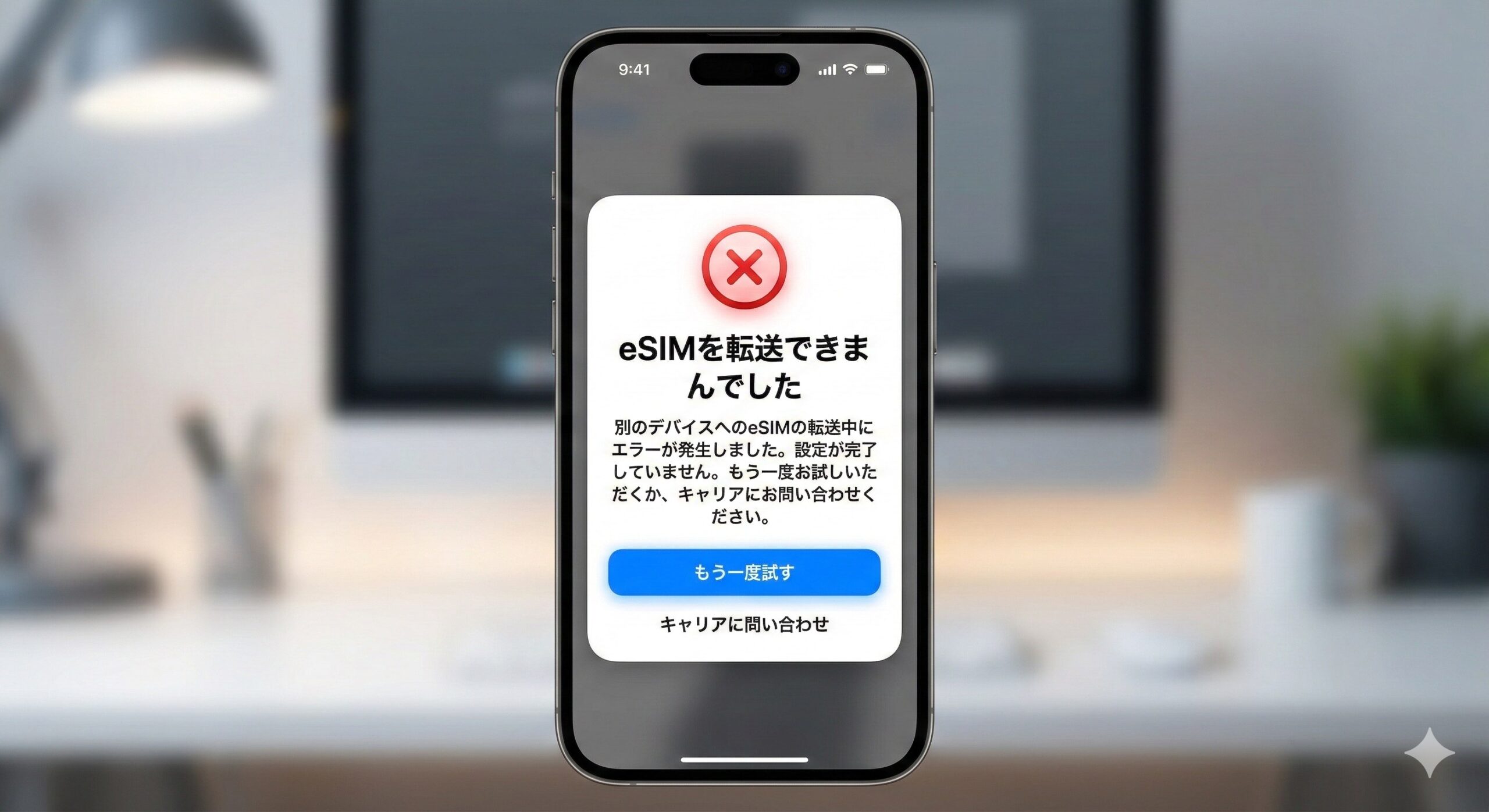 iPhoneのeSIM転送エラー画面