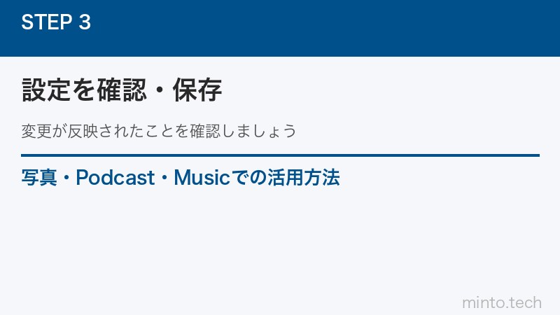 写真・Podcast・Musicでの活用方法