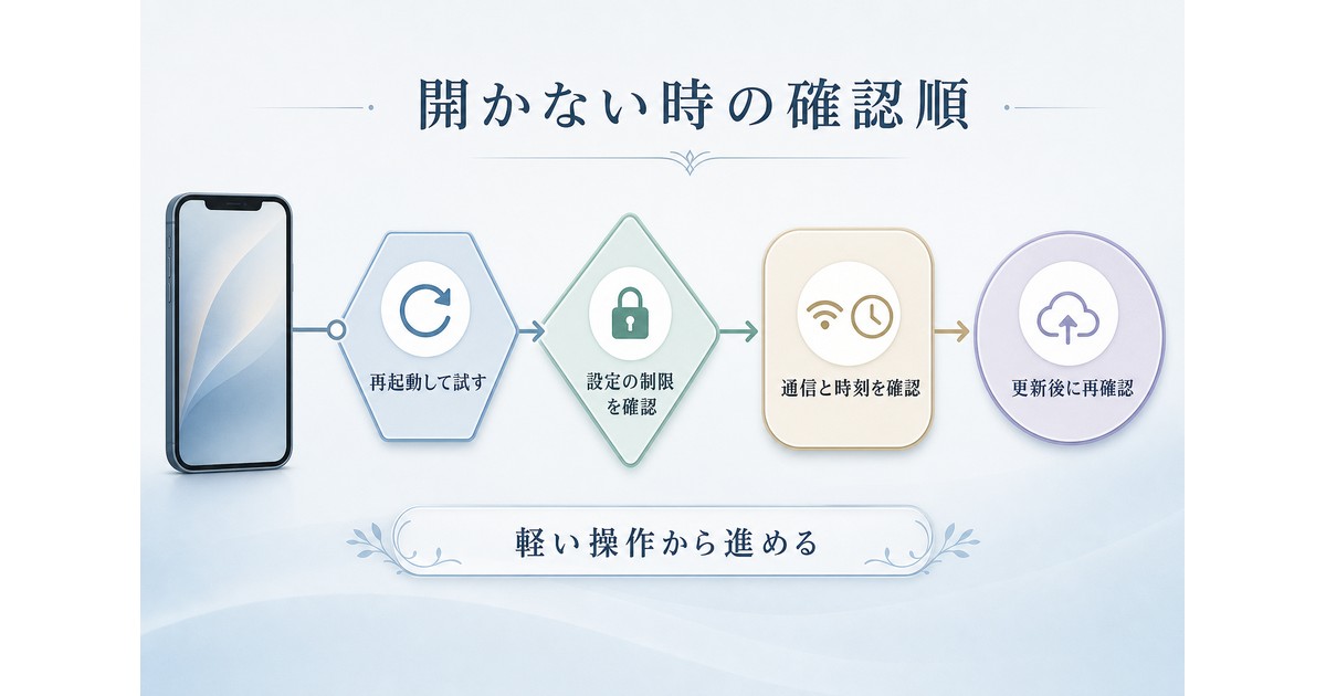 ウォレットが開かない時の確認順をまとめた図解