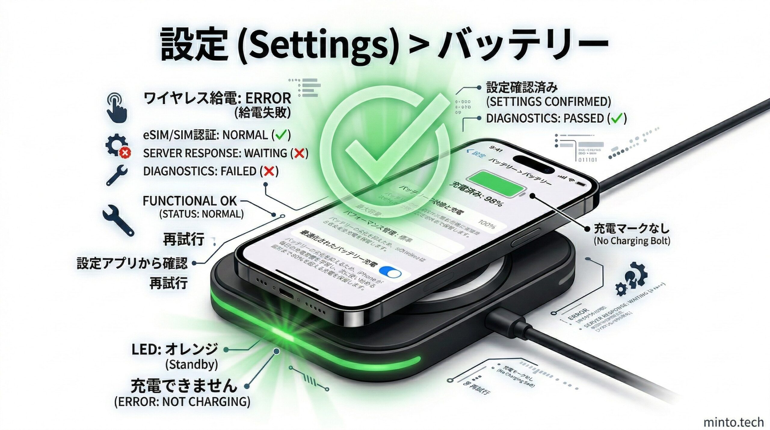 iPhoneのワイヤレス充電設定手順