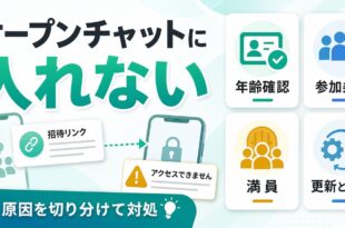 LINEオープンチャットに入れない時に年齢確認、参加条件、満員、更新と通信の順で原因を切り分けるアイキャッチ