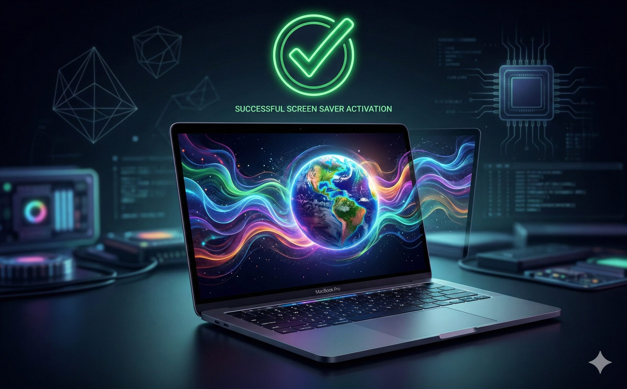 スクリーンセーバーが正常に動作しているMacBook画面