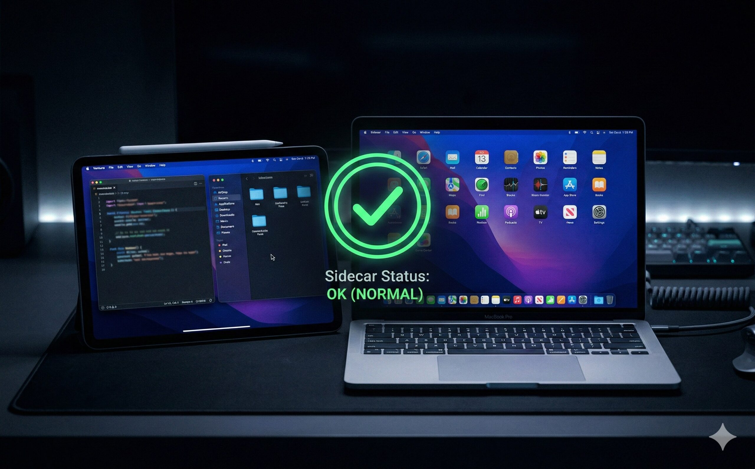 Sidecar正常接続状態のMacBookとiPad