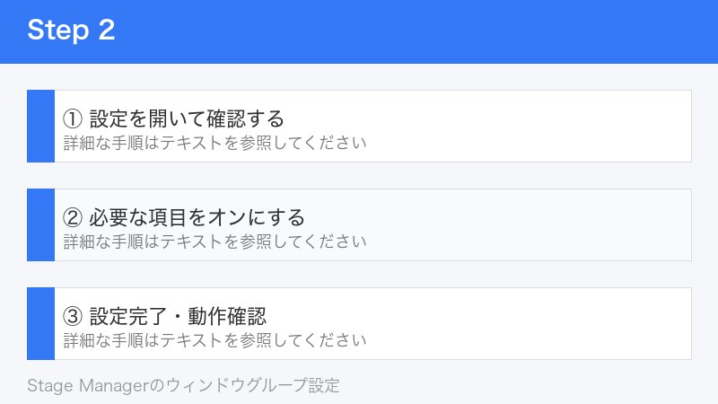 Stage Managerのウィンドウグループ設定