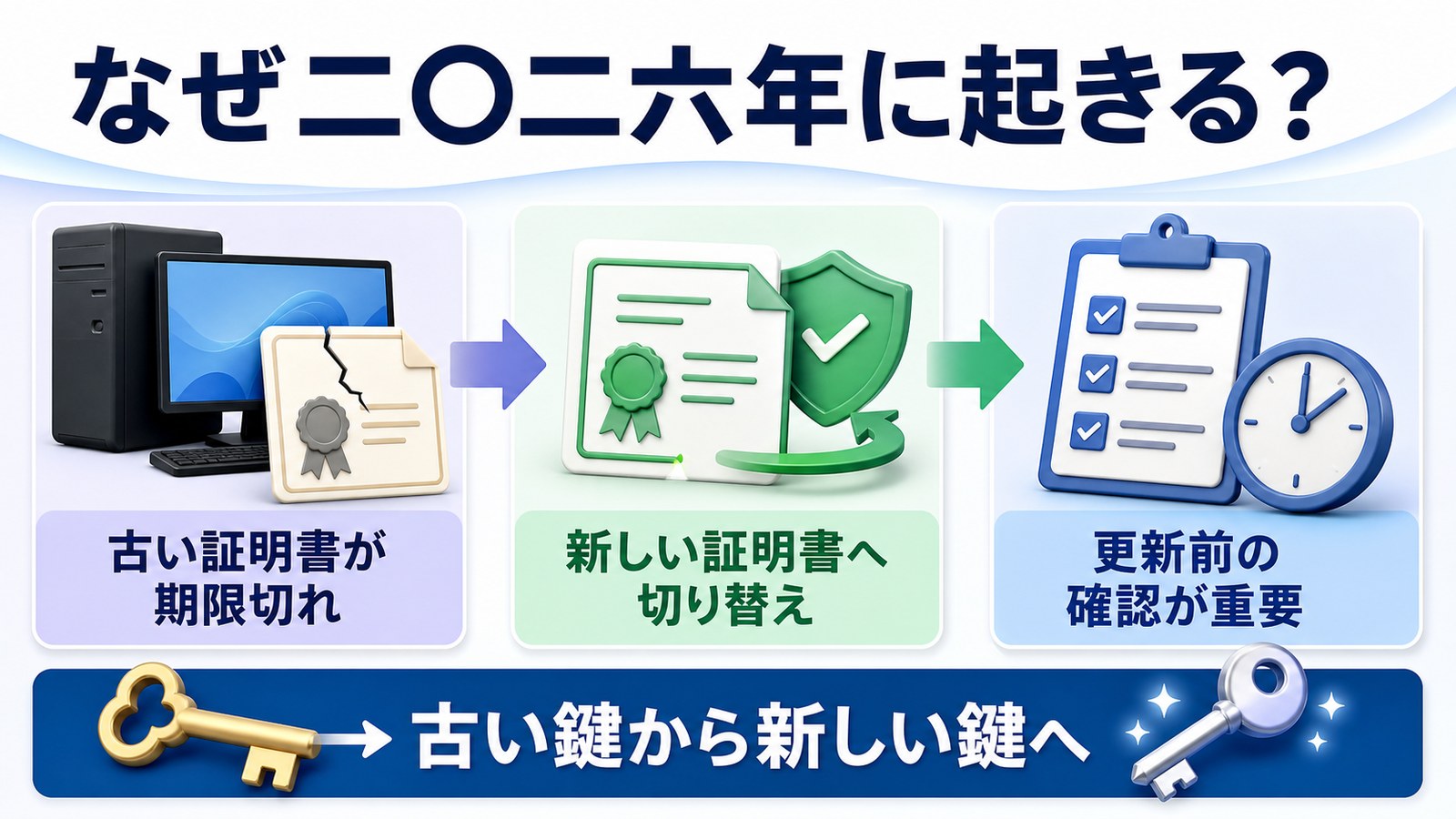 古い証明書から新しい証明書への切り替え理由を整理した図解