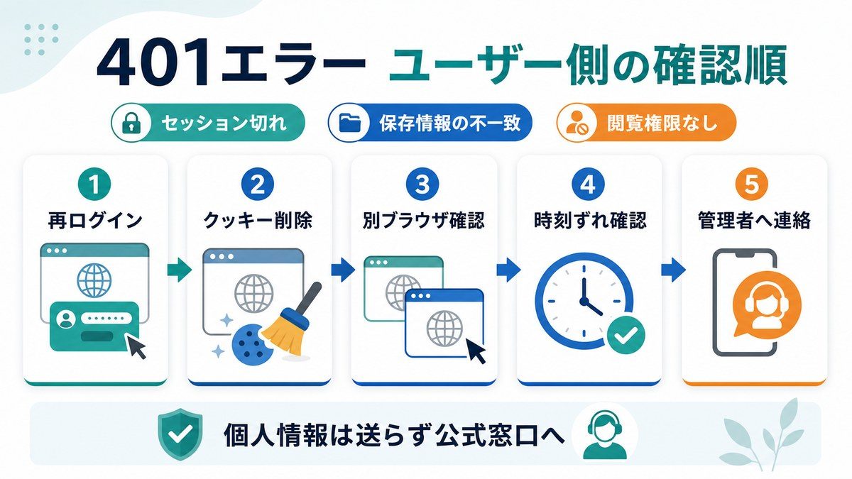 ユーザー側の401確認順の図解
