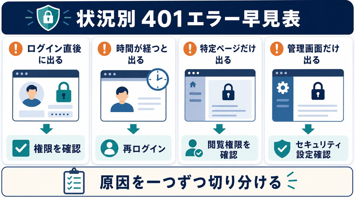 状況別401エラー早見表の図解