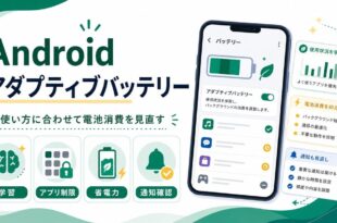 Androidアダプティブバッテリーで学習、アプリ制限、省電力、通知確認を見直す日本語アイキャッチ画像