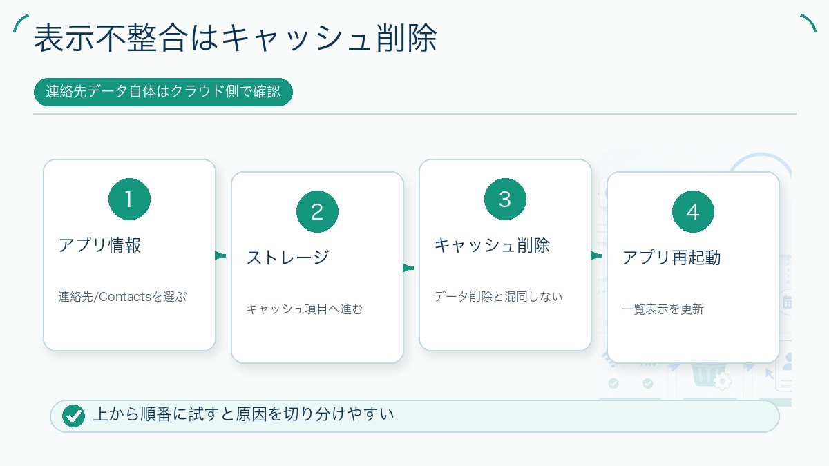 表示不整合はキャッシュ削除を説明する図解