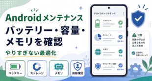 Androidスマホのメンテナンスでバッテリー、容量、メモリをやりすぎず確認する日本語アイキャッチ画像