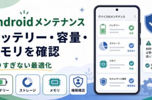 Androidスマホのメンテナンスでバッテリー、容量、メモリをやりすぎず確認する日本語アイキャッチ画像
