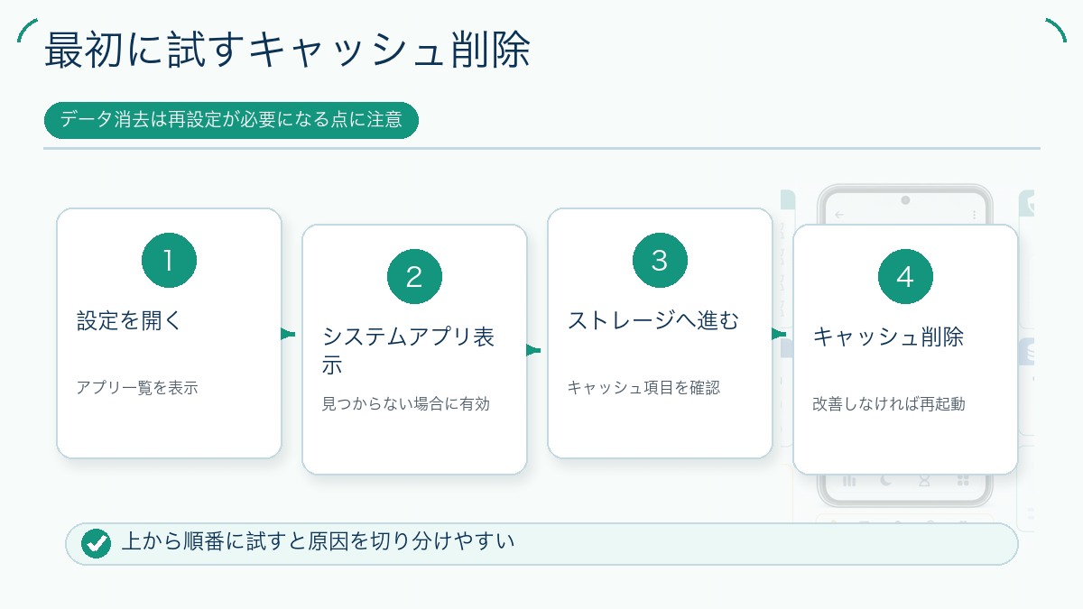最初に試すキャッシュ削除を説明する図解