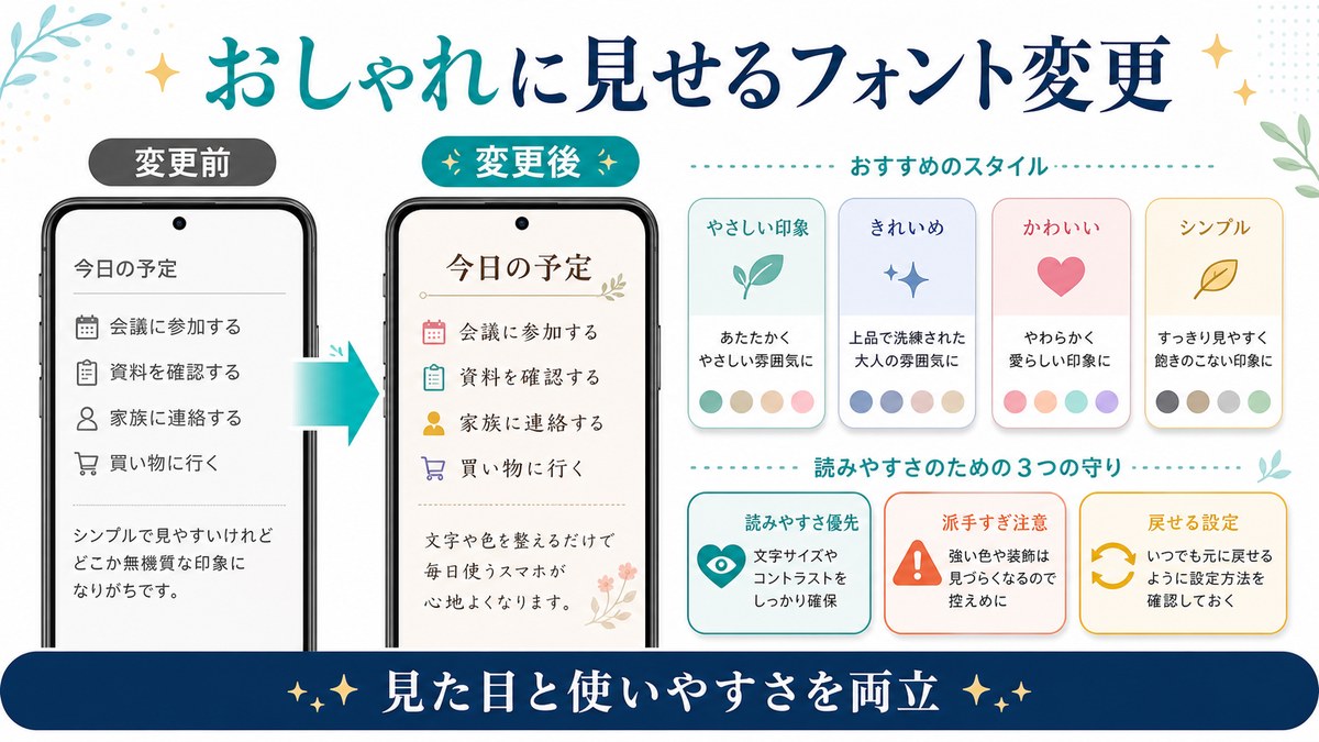 おしゃれに見せるフォント変更の図解