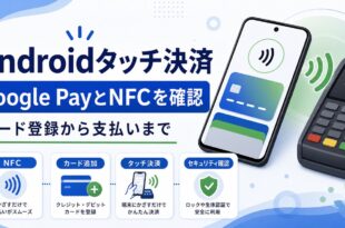 Androidのタッチ決済でGoogle Pay、NFC、カード追加、支払い前確認を説明する日本語アイキャッチ画像