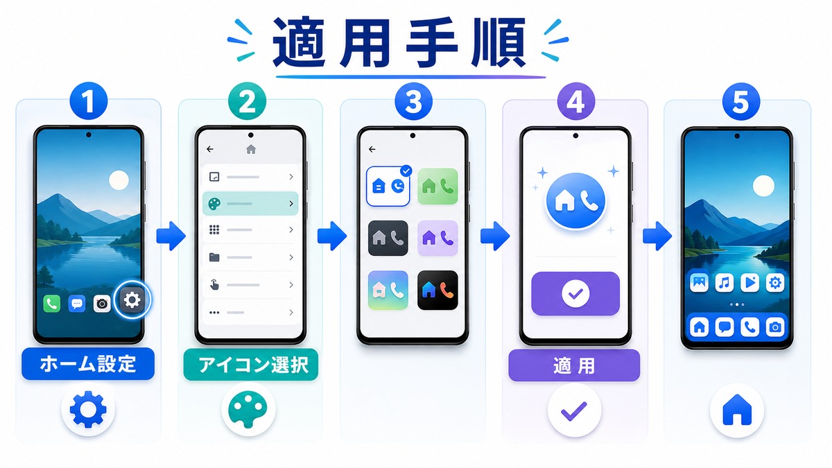 アイコンパックの適用手順の図解