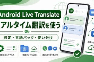 Android Live Translateでリアルタイム翻訳、設定、言語パック、使い分けを確認する流れをまとめた日本語アイキャッチ画像