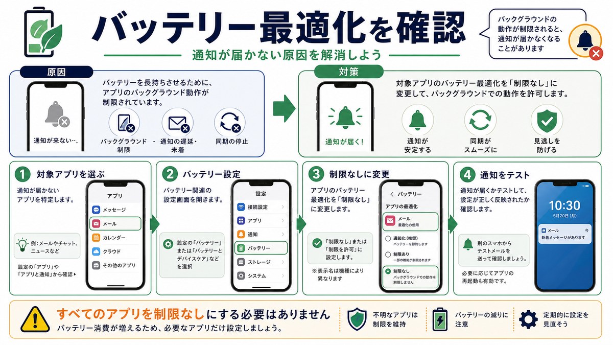 バッテリー最適化の確認の図解