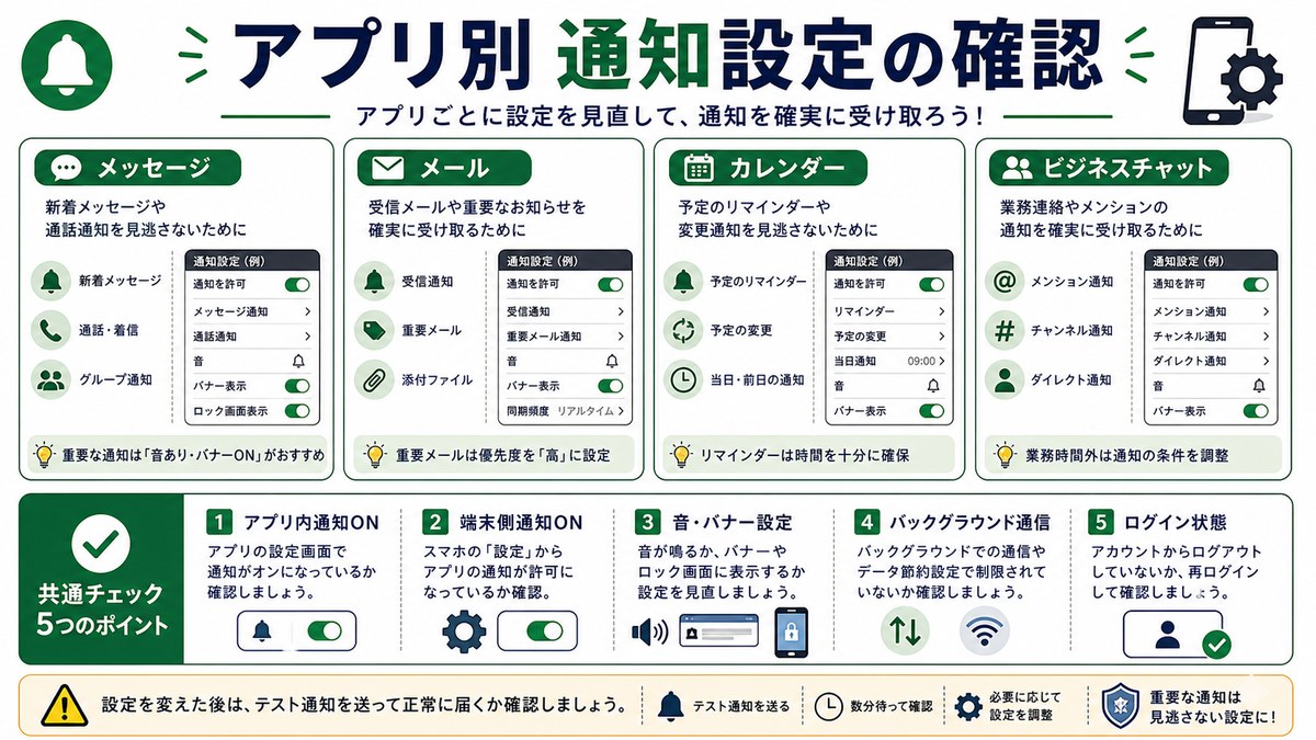 アプリ別通知設定の確認の図解
