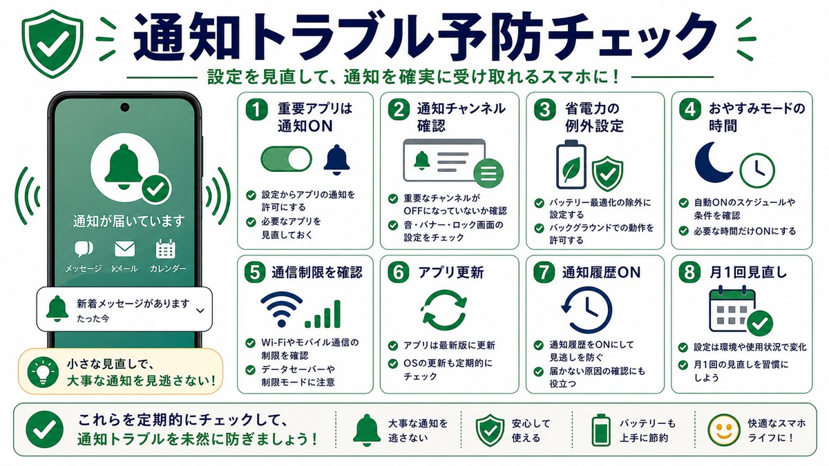 通知トラブル予防チェックリストの図解