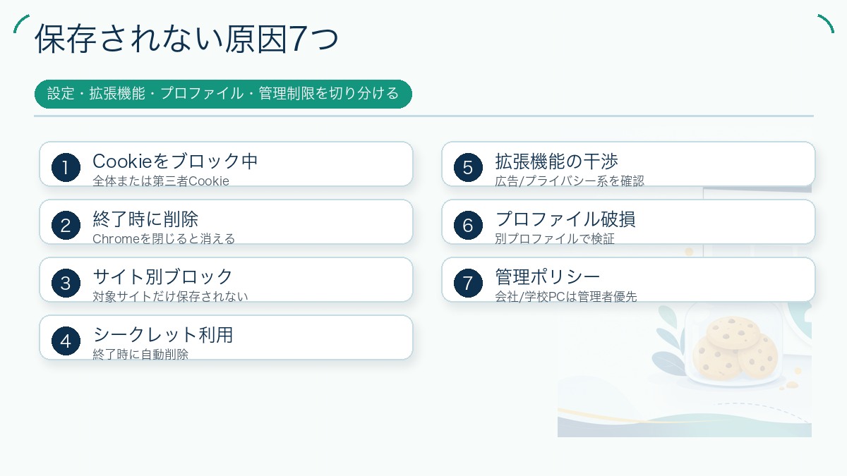 保存されない原因7つを説明する図解