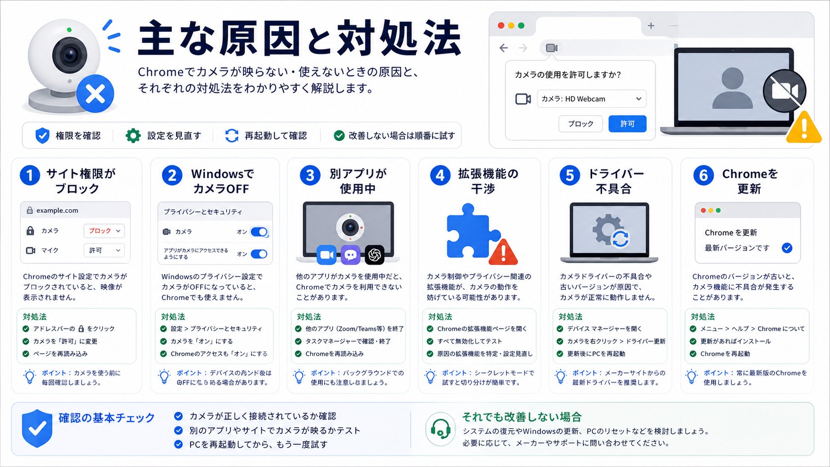 ChromeでWebカメラが使えない主な原因と対処法