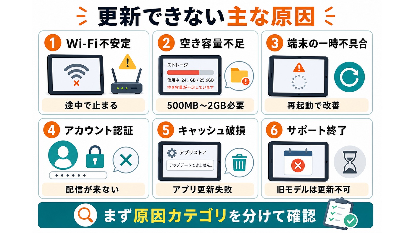 Fire HDが更新できない主な原因を整理した図解