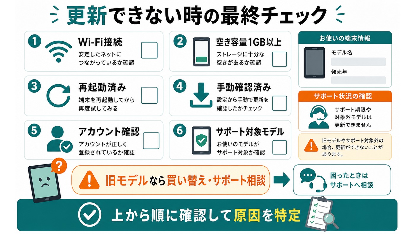 Fire HDが更新できない時の最終チェックリスト図解