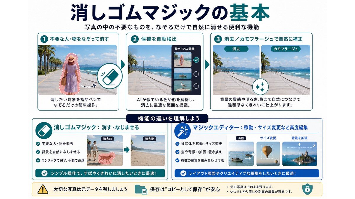 消しゴムマジックの基本とマジックエディターとの違い