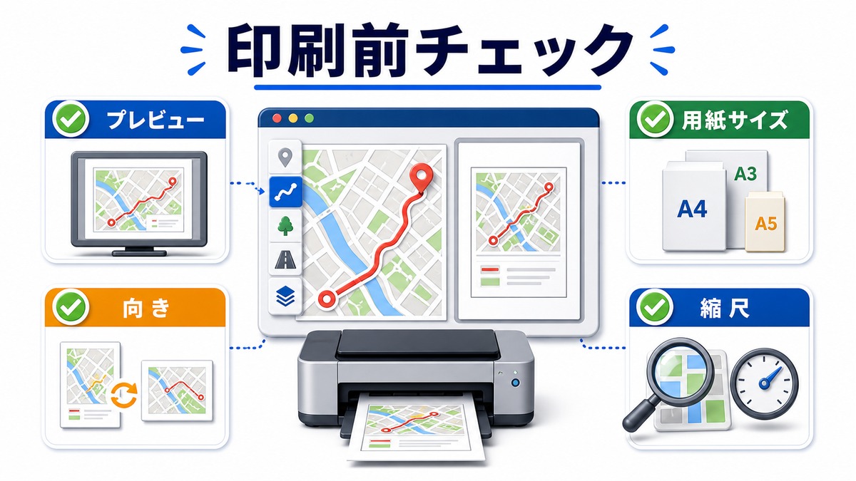 Googleマップ印刷前チェックの図解