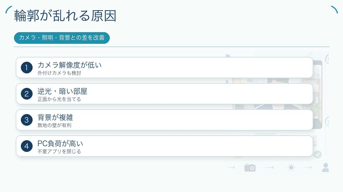 輪郭が乱れる原因を説明する図解