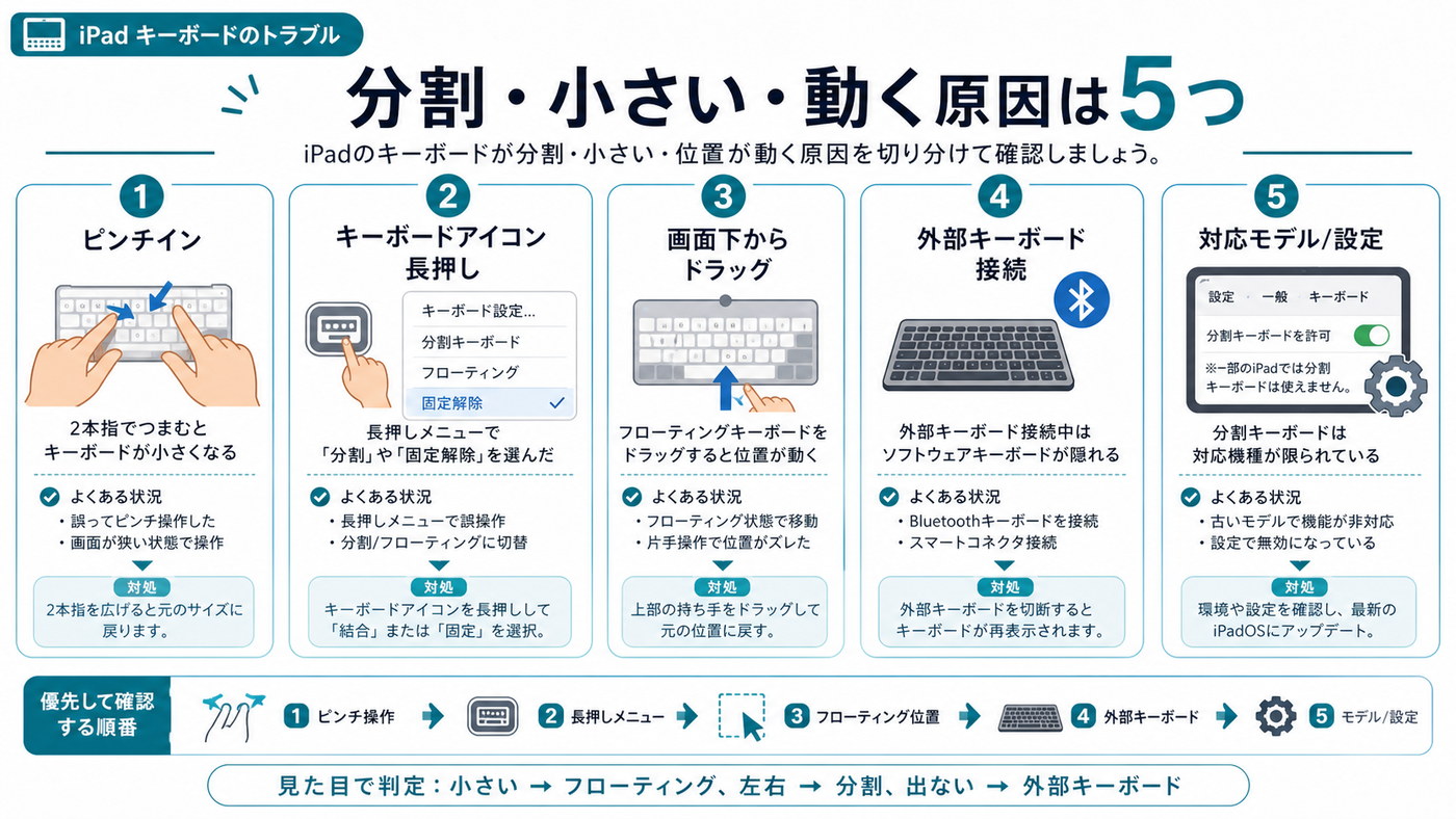 iPadキーボードが分割・小さくなる原因5つをまとめた図解