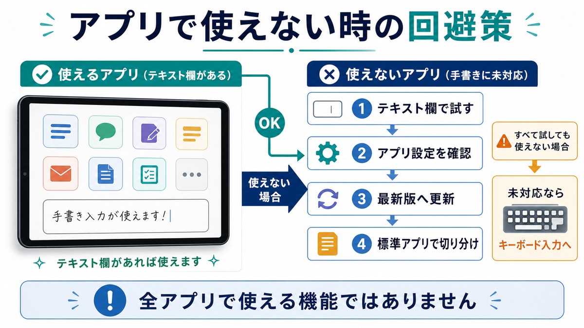 Scribbleが一部アプリで使えない時の確認と回避策の図解