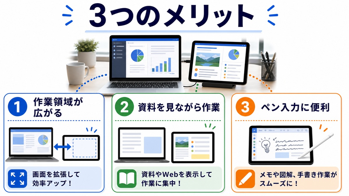 iPadをサブディスプレイとして使うメリットの図解