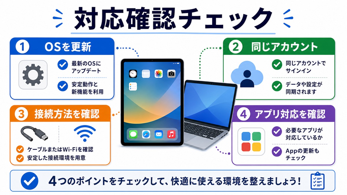 iPadサブディスプレイの対応確認チェックの図解