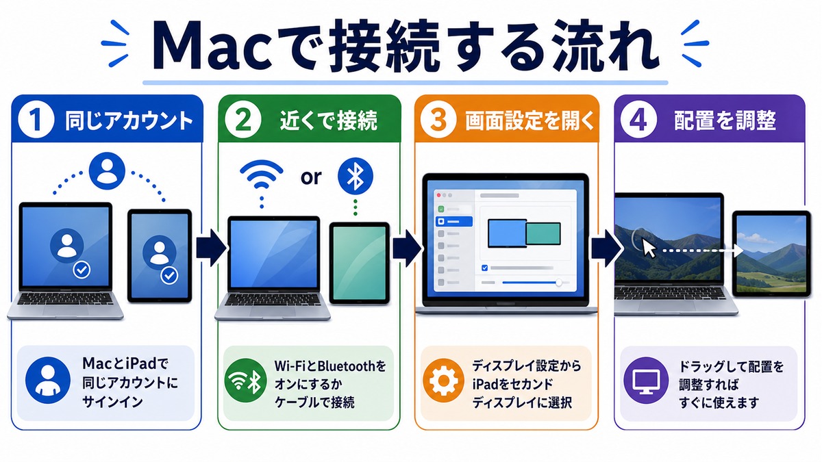 MacでiPadをサブディスプレイ接続する流れの図解
