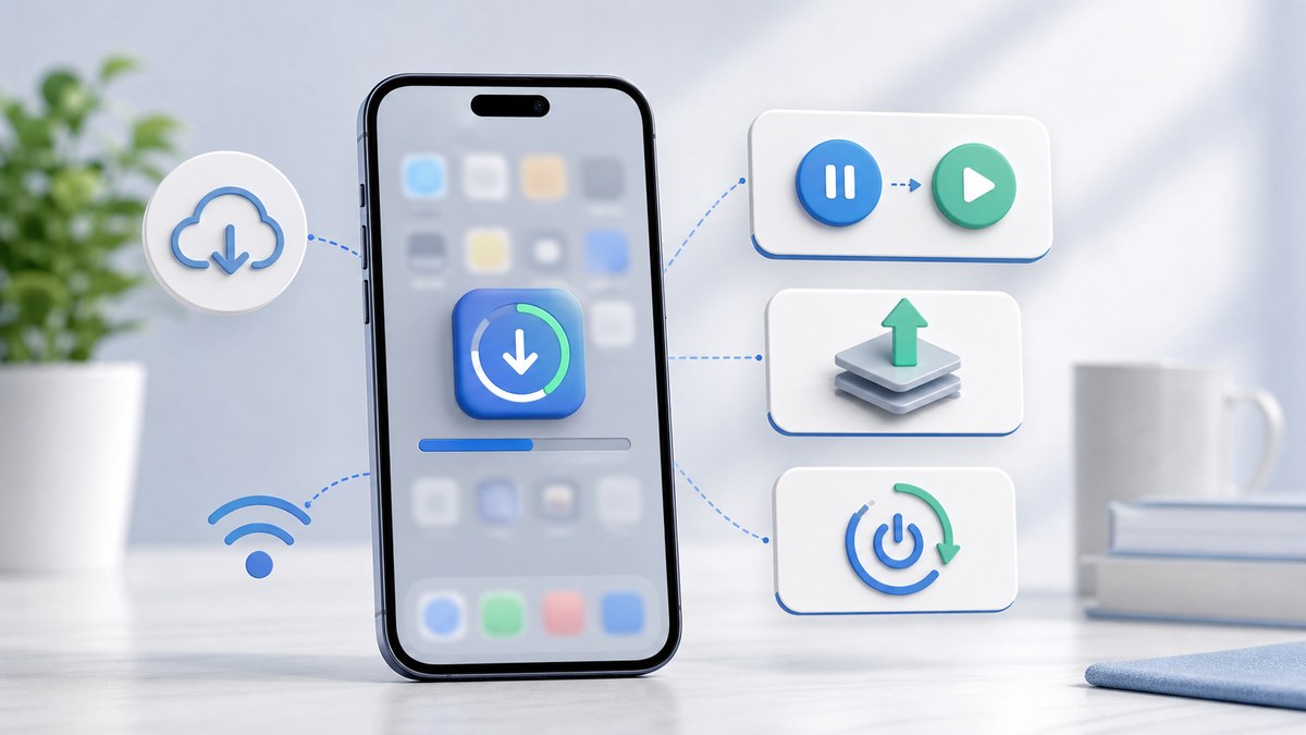 iPhoneでアプリのダウンロードを一時停止・再開・優先する手順のイメージ